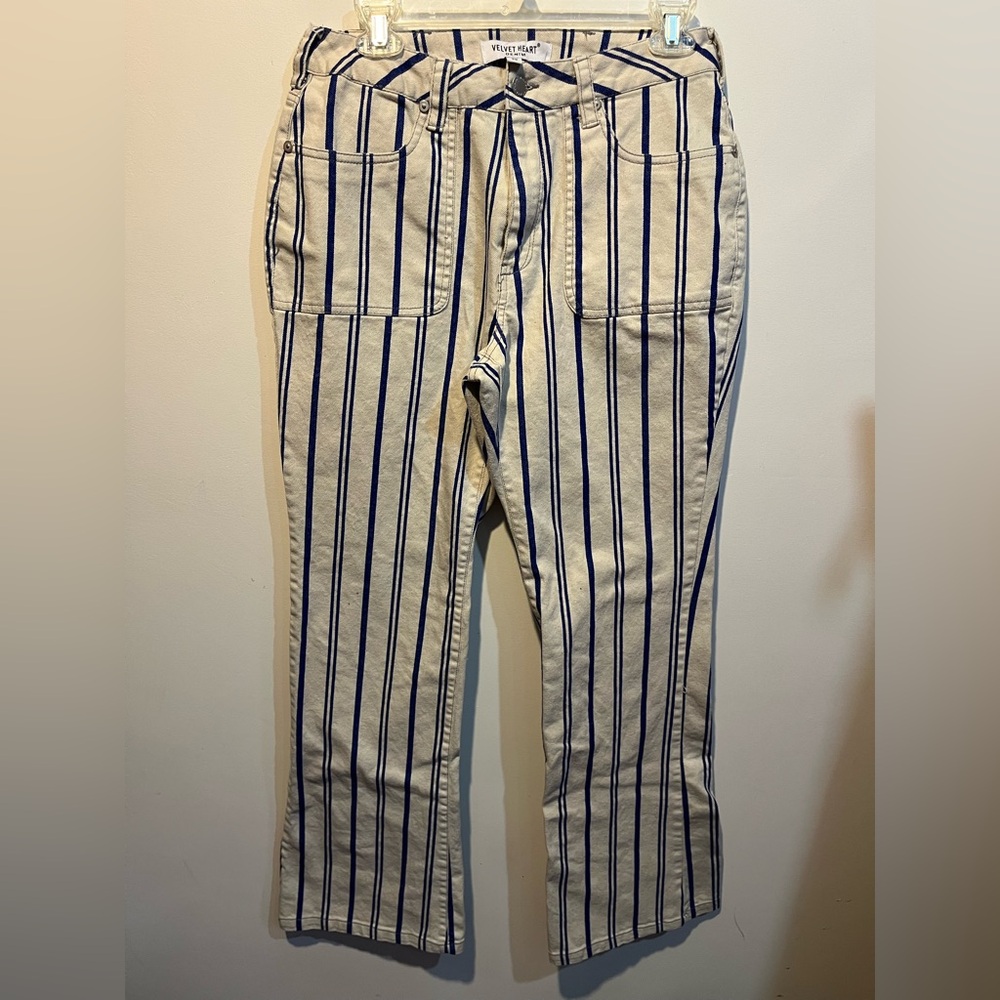 Velvet Heart Blue and Cream Striped Boot Cut Jeans